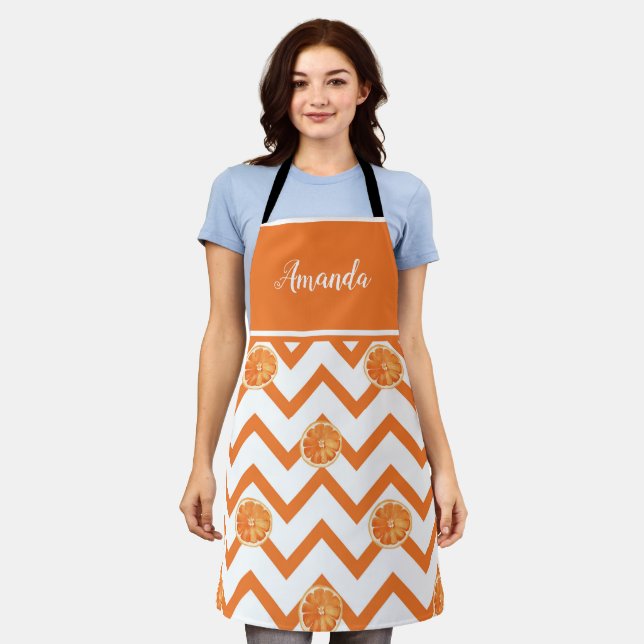 Watercolor orange fresh pattern personalised apron (Worn)