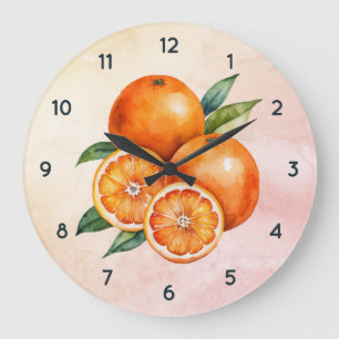 Watercolor Orange fruit Clock with Black numbers