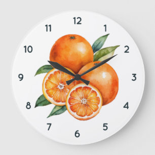 Watercolor Orange fruit Clock with Black numbers
