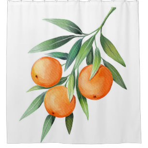 Watercolor Orange Fruits: Branches Isolated. Shower Curtain