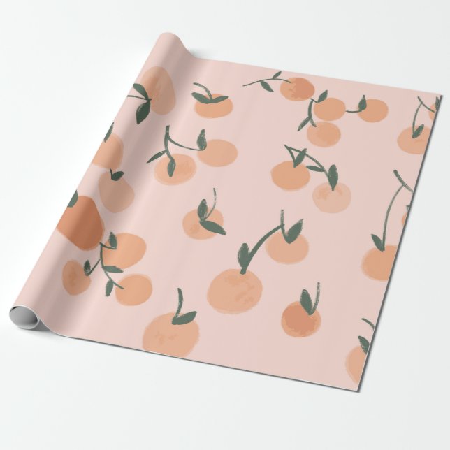 Watercolor orange fruits seamless pattern wrapping paper (Unrolled)
