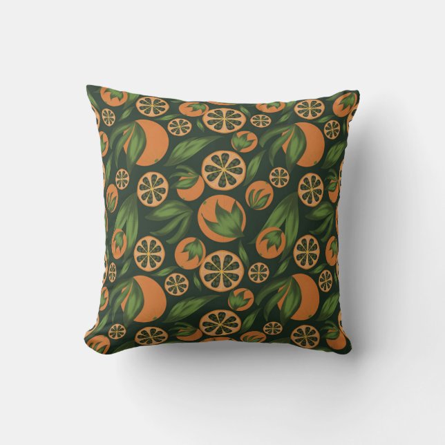 Watercolor Orange Green Fruit Pattern Cushion (Front)