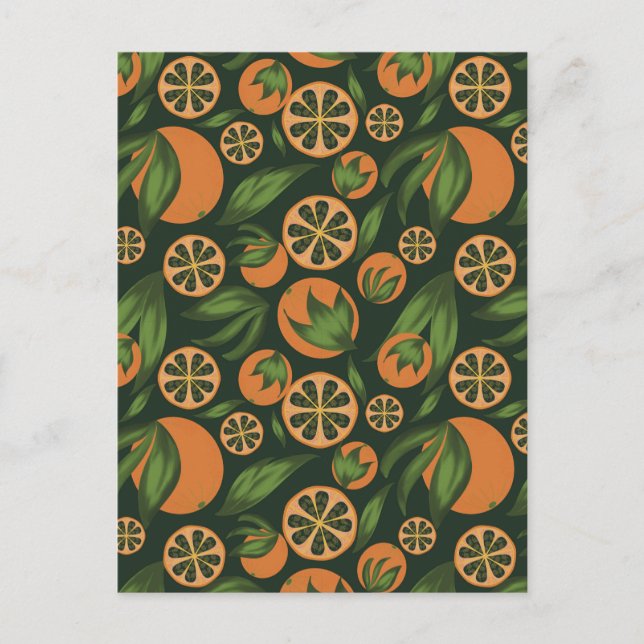Watercolor Orange Green Fruit Pattern  Postcard (Front)