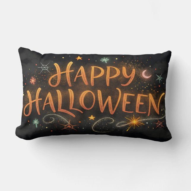 watercolor orange happy halloween lumbar cushion (Front)