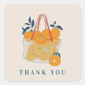 Watercolor Orange Juice Bridal Branch Thank You Square Sticker