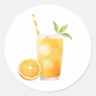 Watercolor Orange Juice Classic Round Sticker