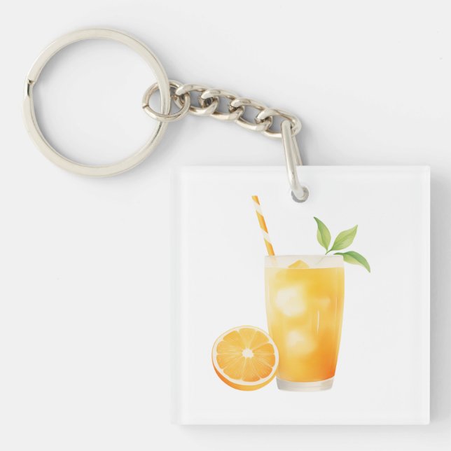 Watercolor Orange Juice Key Ring (Front)
