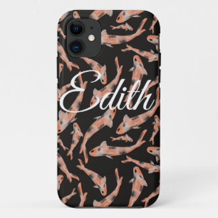 Watercolor Orange Koi Fish Black Personalised iPhone 11 Case