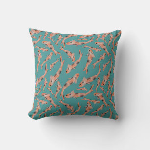 Watercolor Orange Koi Fish Turquoise Pattern Cushion