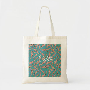 Watercolor Orange Koi Fish Turquoise Personalised Tote Bag