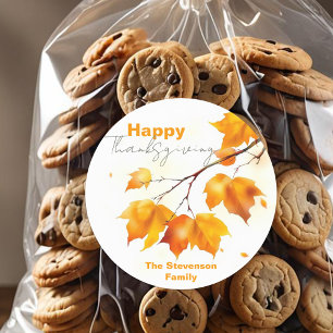 Watercolor Orange Maple Leaf Thanksgiving Favour Classic Round Sticker