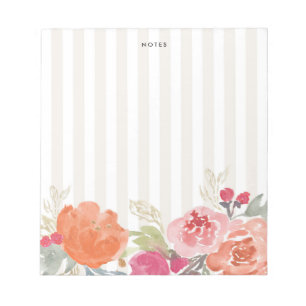 Watercolor Orange Peonies Pinstripes Personalised Notepad