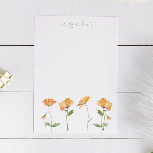 Watercolor Orange Poppies Personalised Stationery Card