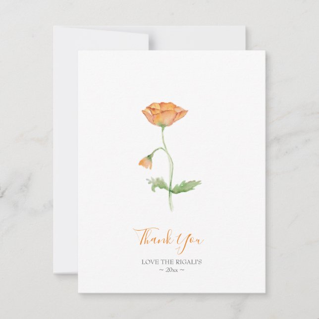 Watercolor Orange Poppies Thank You Note Holiday Card (Front)