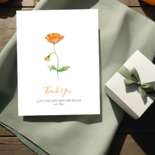 Watercolor Orange Poppies Thank You Note Holiday Card