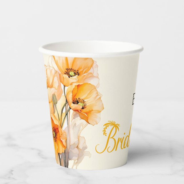 Watercolor Orange Poppy Bloom bridal shower Paper Cups (Front)