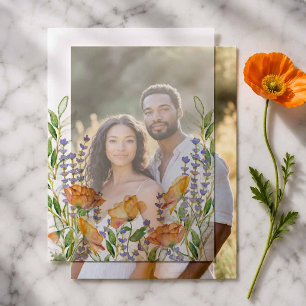 Watercolor Orange Poppy Flowers Vellum Overlay Invitations