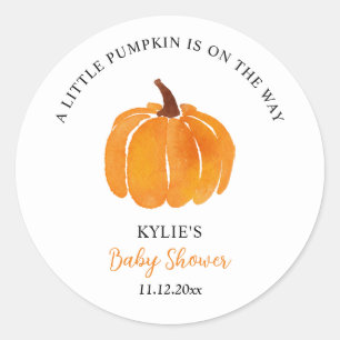 Watercolor Orange Pumpkin Baby Shower    Classic Round Sticker