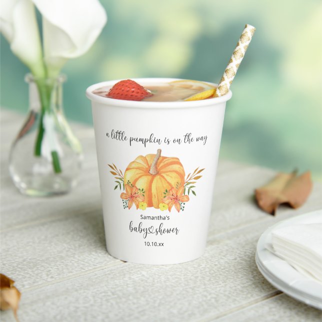 Watercolor orange Pumpkin baby shower Paper Cups (Insitu)