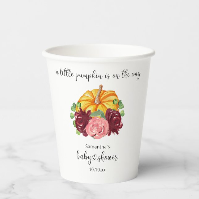 Watercolor orange Pumpkin baby shower Paper Cups (Front)