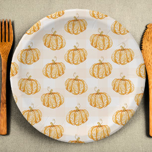 Watercolor Orange Pumpkin Fall Autumn  Paper Plate
