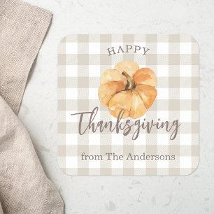 Watercolor Orange Pumpkin Happy Thanksgiving Square Sticker