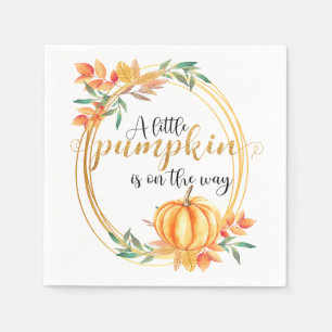 Watercolor Orange Pumpkin Leaves Fall Baby Shower Napkin
