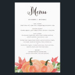 Watercolor Orange Pumpkins Fall Wedding Menu Card<br><div class="desc">Add an elegant floral accent to your event tablescape with this customisable floral menu card stationery. It features watercolor floral bouquet of red, mustard yellow and white flowers and greenery. Personalise this watercolor floral menu card by adding your own details. This anemone menu card is perfect for fall and winter...</div>