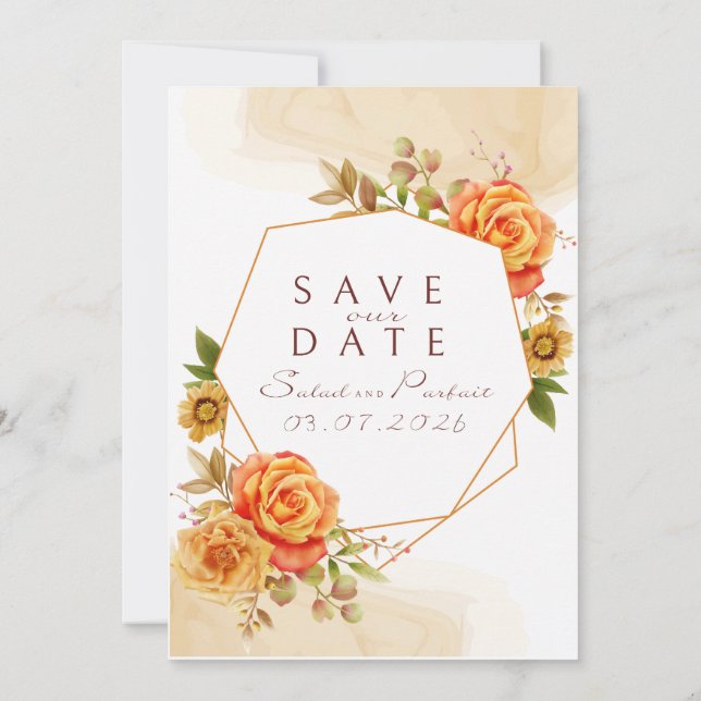 Watercolor Orange Rose Wedding Invitation Template (Back)