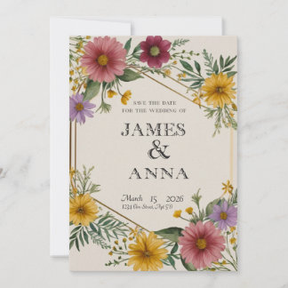 Watercolor Orange Rose Wedding Invitation Template