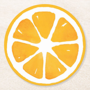 Watercolor Orange Slice Round Paper Coaster