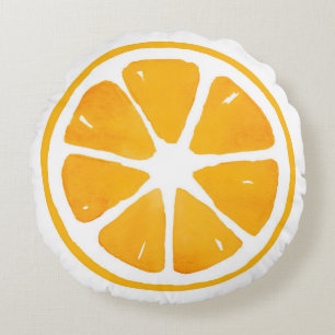 Watercolor Orange Slice Round Pillow