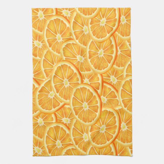 Watercolor Orange Slices Tea Towel (Vertical)