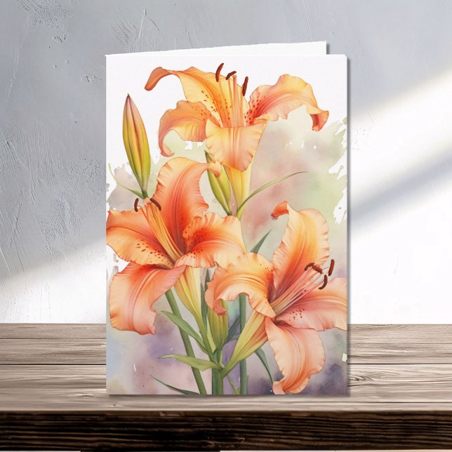 Watercolor Orange Spring Daylilies Daylily Card (Creator Uploaded)