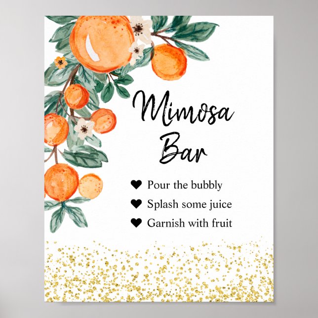 Watercolor Orange Summer Mimosa Bar Sign (Front)