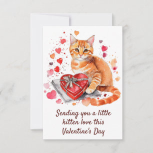 Watercolor Orange Tabby Cat with Heart Gift Box Thank You Card