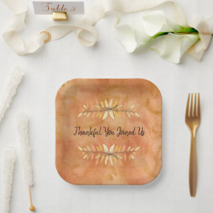 Watercolor Orange Thanksgiving Party Autumn Leaves Paper Plate