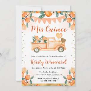 Watercolor Orange Truck and Flowers Quinceanera Invitation