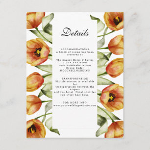 watercolor orange tulips wedding details enclosure card