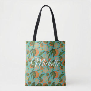 Watercolor Orange Turquoise Botanical Personalised Tote Bag