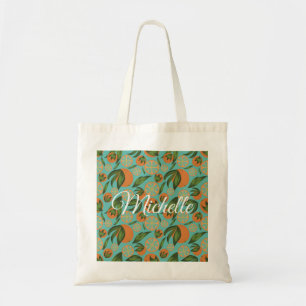 Watercolor Orange Turquoise Botanical Personalised Tote Bag