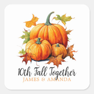 Watercolor Orange & White Autumn Fall Couple Square Sticker