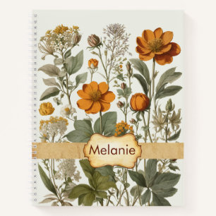Watercolor Orange Wildflowers Personalised Name Notebook