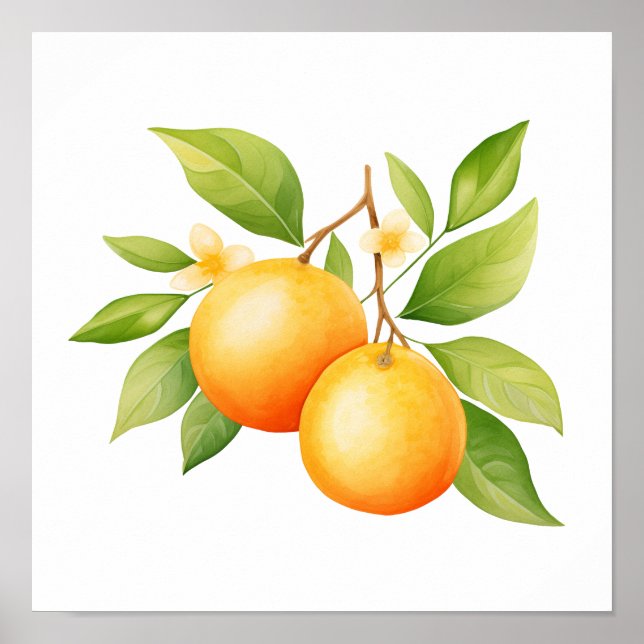 Watercolor Orange With Flower Poster (Front)