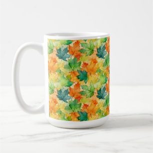 WATERCOLOR ORANGE YELLOW GREEN FALL AUTUMN LEAVES COFFEE MUG