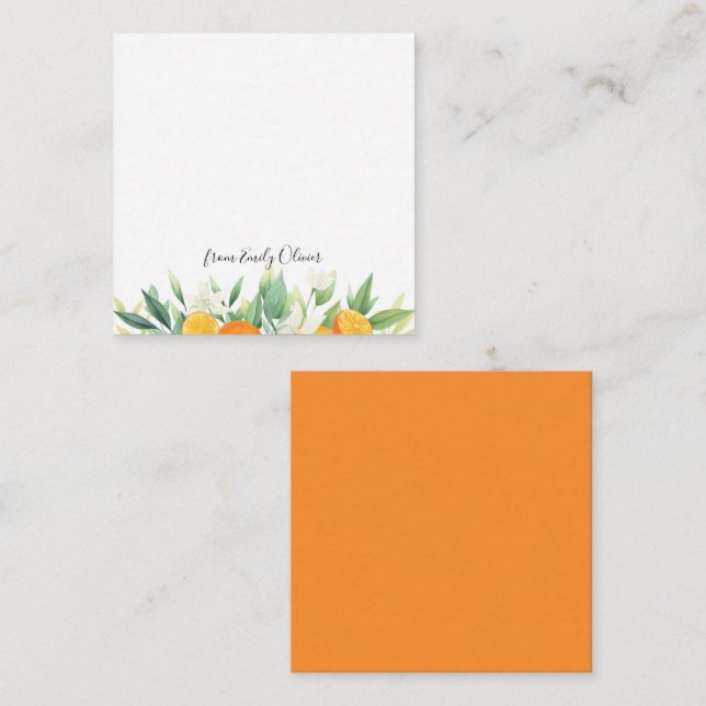 Watercolor Oranges and Greenery - Custom Name  Card (Front/Back)