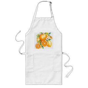Watercolor Oranges and Lemons with Floral Accents Long Apron