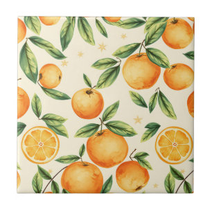 Watercolor Oranges Citrus Pattern Ceramic Tile