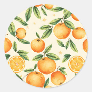 Watercolor Oranges Citrus Pattern Classic Round Sticker