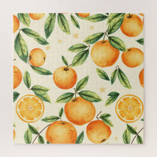 Watercolor Oranges Citrus Pattern Jigsaw Puzzle